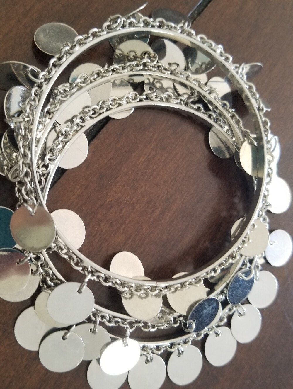 3 Pcs Silver Bangles With Slightly Jingling Charms For Large Wrists
